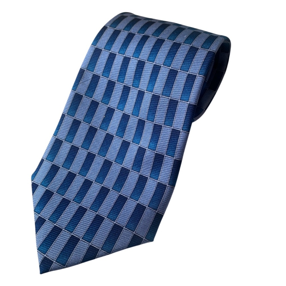 Bijoux Terner 100% Silk Necktie Blue Geometric Print Men’s Tie Hand Made